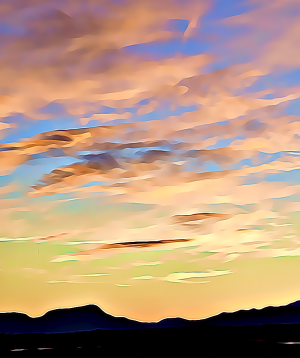 Alaska notecard showing colorful sunset skies over mountains.