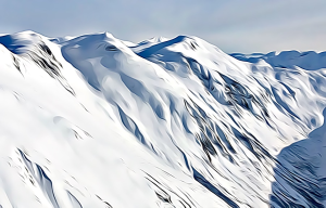 Alaska notecard showing snowy slopes high in the mountains.