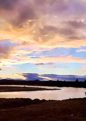 Alaska notecard showing sunset sky reflection in the river.