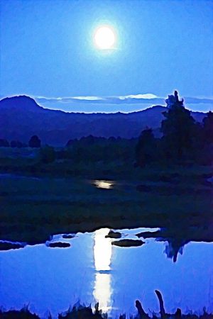 Alaska notecard and limited edition print showing full moon reflecting on water.