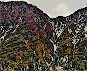 Alaska notecard and limited edition print showing colorful rocky mountainside.