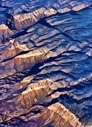 Notecard showing evening shadows as they begin to fill the deep canyon fingers at day's end. Grand Canyon, Arizona.