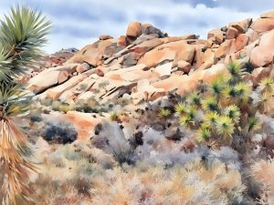 Notecard showing Joshua Tree lending a spot of green in the desert landscape. Joshua Tree National Park.